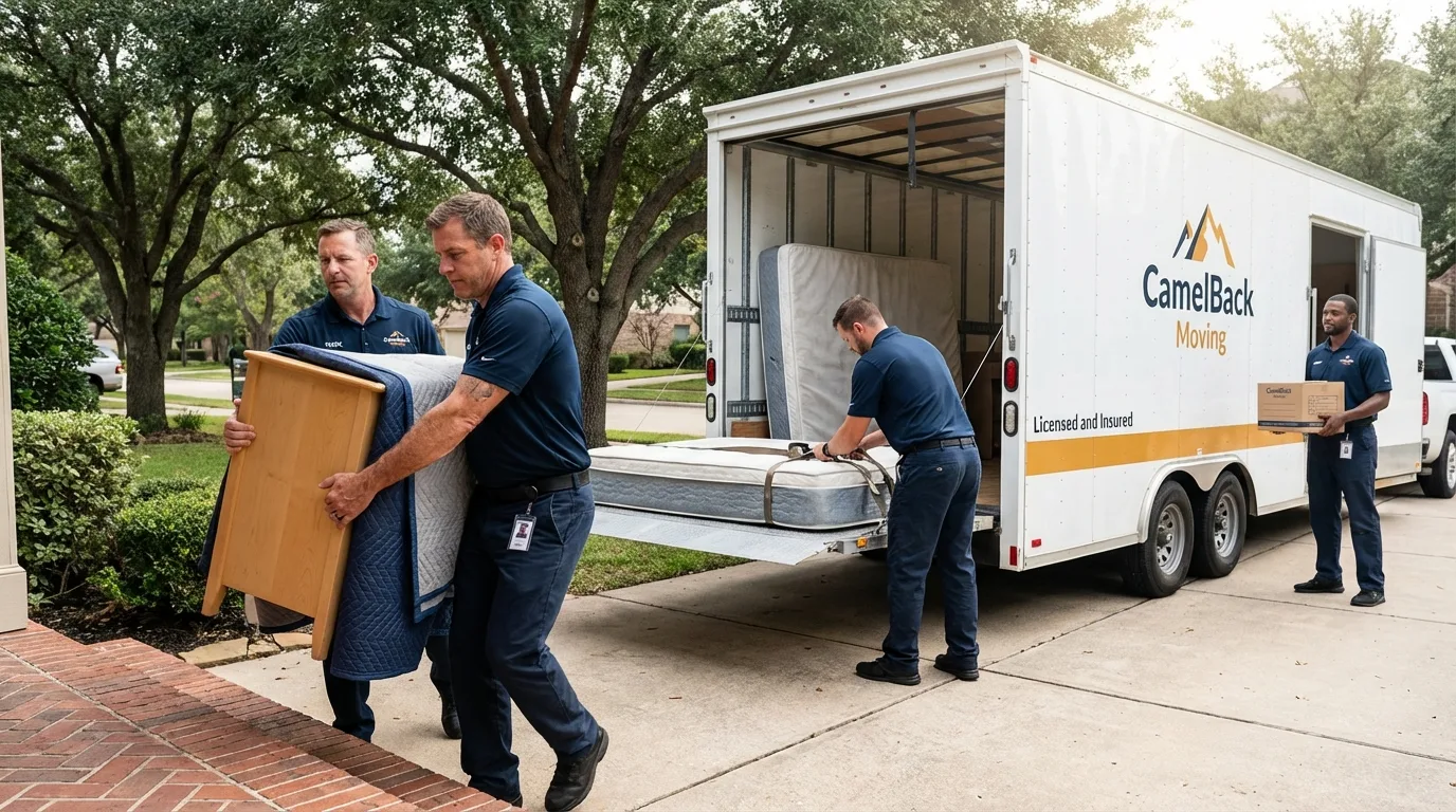 Crew loading residential truck for cross-state move from Delmar, NY