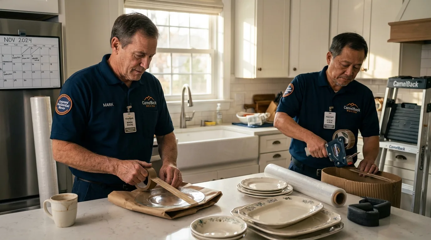 Professional crew packing kitchen dishware in Delmar, NY